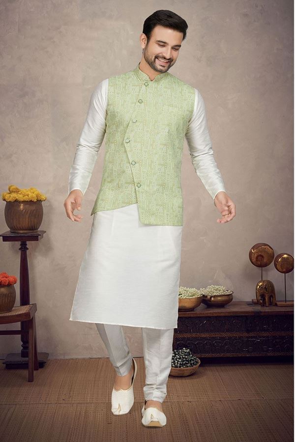 Picture of Magnificent Off White Colored Designer Kurta Pajama Set