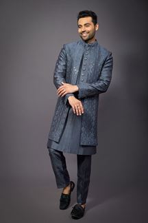 Picture of Charismatic Grey Colored Designer Readymade Sherwani