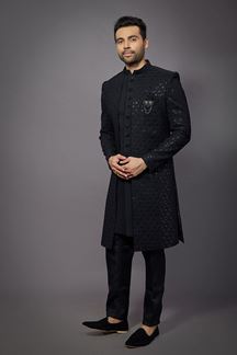 Picture of Exquisite Black Colored Designer Readymade Sherwani
