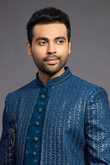 Picture of Marvelous Navy Blue Colored Designer Readymade Sherwani