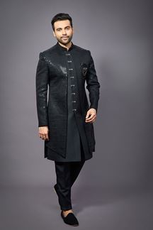Picture of Magnificent Black Colored Designer Readymade Sherwani