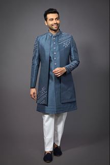Picture of Fashionable Blue Colored Designer Readymade Sherwani