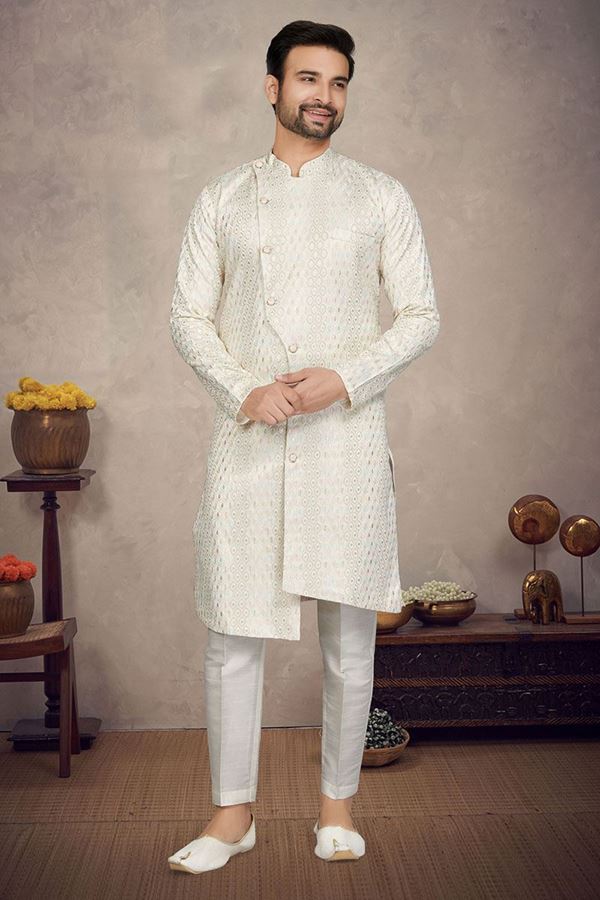 Picture of Exquisite Cream Colored Designer Readymade Sherwani