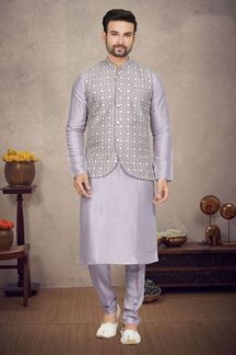 Picture of Splendid Light Purple Colored Designer Kurta Pajama Set