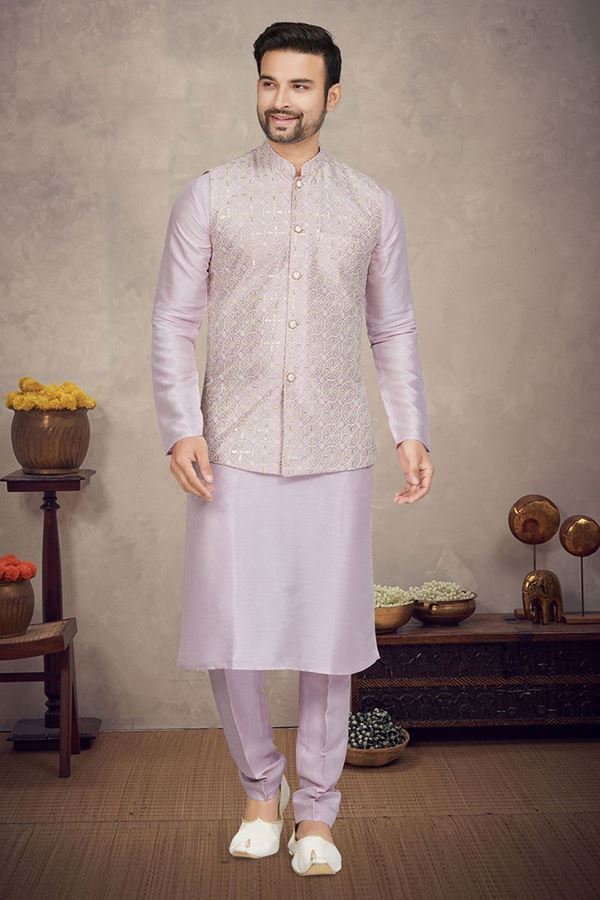 Picture of Royal Light Purple Colored Designer Kurta Pajama Set