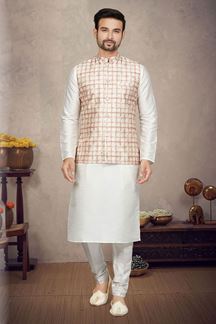 Picture of Impressive Cream Colored Designer Kurta Pajama Set