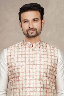 Picture of Impressive Cream Colored Designer Kurta Pajama Set