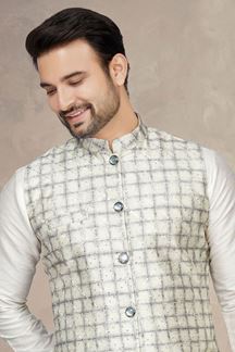 Picture of Delightful Cream Colored Designer Kurta Pajama Set