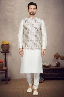 Picture of Artistic Cream Colored Designer Kurta Pajama Set