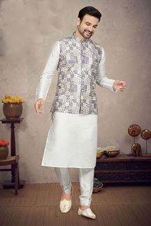 Picture of Enticing Cream Colored Designer Kurta Pajama Set