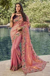 Picture of Heavenly Coral Pink Colored Designer Saree