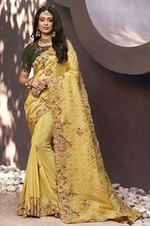 Picture of Royal Yellow Colored Designer Saree