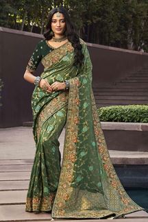 Picture of Bollywood Green Colored Designer Saree