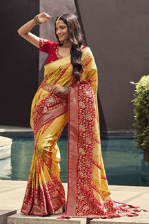 Picture of Fascinating Yellow and Red Colored Designer Saree