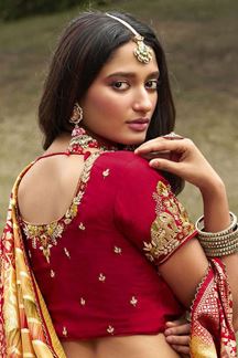 Picture of Fascinating Yellow and Red Colored Designer Saree