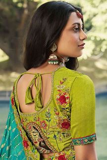 Picture of Splendid Green and Sky Blue Colored Designer Saree