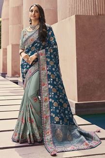 Picture of Charismatic Light and Dark Blue Colored Designer Saree