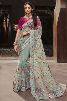 Picture of Flawless Sky Blue Colored Designer Saree