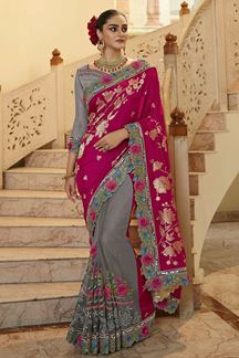 Picture of Aesthetic Grey and Pink Colored Designer Saree