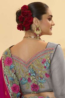 Picture of Aesthetic Grey and Pink Colored Designer Saree