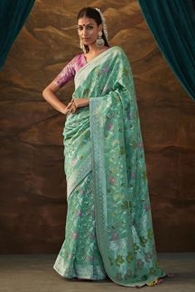 Picture of Captivating Sea Green Colored Designer Saree