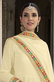 Picture of Flamboyant Cream Colored Designer Anarkali Suit (Unstitched suit)