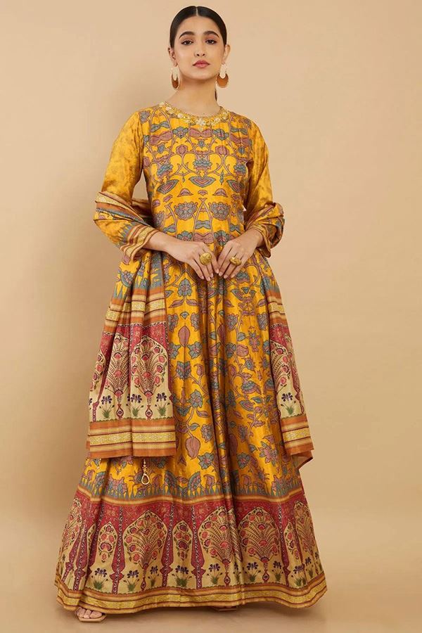 Picture of Vibrant Yellow Colored Designer Readymade Anarkali Suit