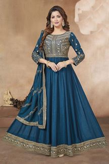 Picture of Royal Peacock Colored Designer Readymade Anarkali Suit
