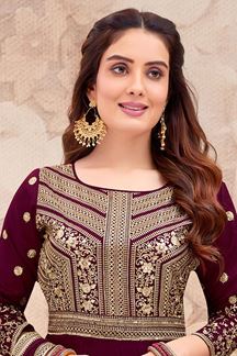 Picture of Stylish Wine Colored Designer Readymade Anarkali Suit