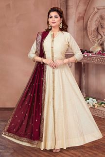 Picture of Fascinating Cream Colored Designer Readymade Anarkali Suit