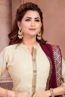 Picture of Fascinating Cream Colored Designer Readymade Anarkali Suit