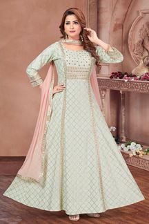 Picture of Spectacular Sea Green Colored Designer Readymade Anarkali Suit