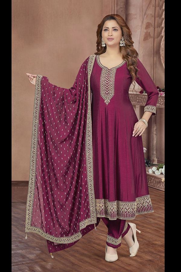 Picture of Captivating Wine Colored Designer Readymade Salwar Suit