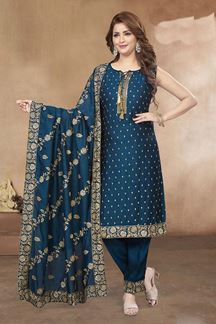 Picture of Spectacular Navy Blue Colored Designer Readymade Salwar Suit
