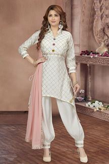 Picture of Vibrant Cream Colored Designer Readymade Salwar Suit