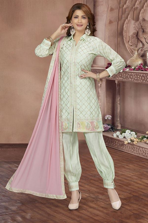 Picture of Fashionable Light Green Colored Designer Readymade Salwar Suit
