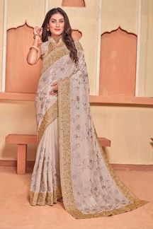 Picture of Trendy Dusty Chiku Colored Designer Saree