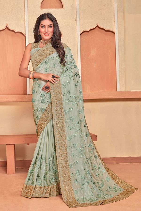 Picture of Exuberant Dusty Pista Colored Designer Saree