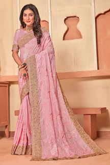 Picture of Charming Baby Pink Colored Designer Saree