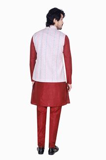 Picture of Dashing Maroon Colored Designer Readymade Kurta, Payjama with Jacket Sets