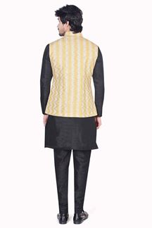 Picture of Elegant Black Colored Designer Readymade Kurta, Payjama with Jacket Sets