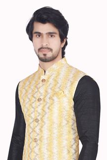 Picture of Elegant Black Colored Designer Readymade Kurta, Payjama with Jacket Sets