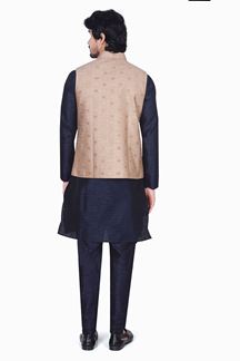 Picture of Marvelous Navy Blue Colored Designer Readymade Kurta, Payjama with Jacket Sets