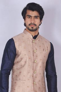 Picture of Marvelous Navy Blue Colored Designer Readymade Kurta, Payjama with Jacket Sets