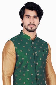 Picture of Magnificent Chiku Colored Designer Readymade Kurta, Payjama with Jacket Sets