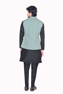 Picture of Appealing Black Colored Designer Readymade Kurta, Payjama with Jacket Sets