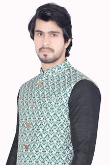 Picture of Appealing Black Colored Designer Readymade Kurta, Payjama with Jacket Sets