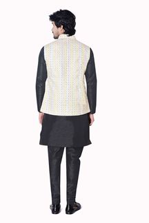 Picture of Majestic Black Colored Designer Readymade Kurta, Payjama with Jacket Sets