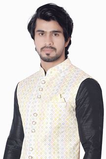 Picture of Majestic Black Colored Designer Readymade Kurta, Payjama with Jacket Sets