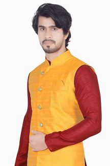 Picture of Classy Maroon Colored Designer Readymade Kurta, Payjama with Jacket Sets